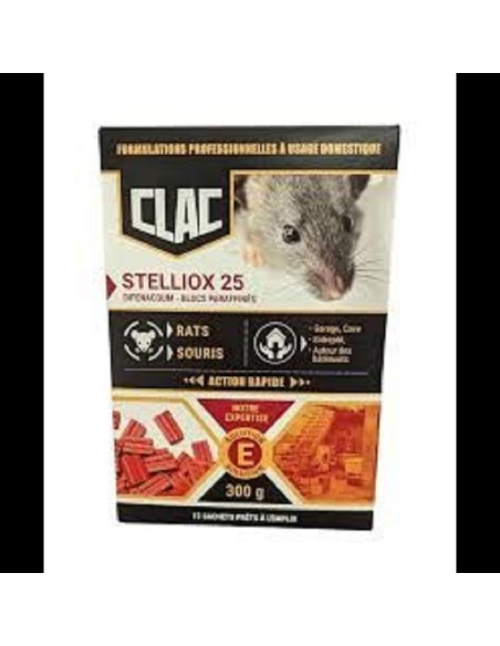 STELLIOX 25 - BLOCS PARAFFINÉS RATS-SOURIS - Difénacoum - 300g (Spécial lieux humides)