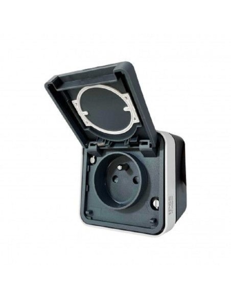 Cubyko Prise 2P+T saillie gris IP55