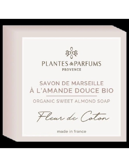 Savon de Marseille 100g à l'Huile d'Amande douce - Fleur de Coton