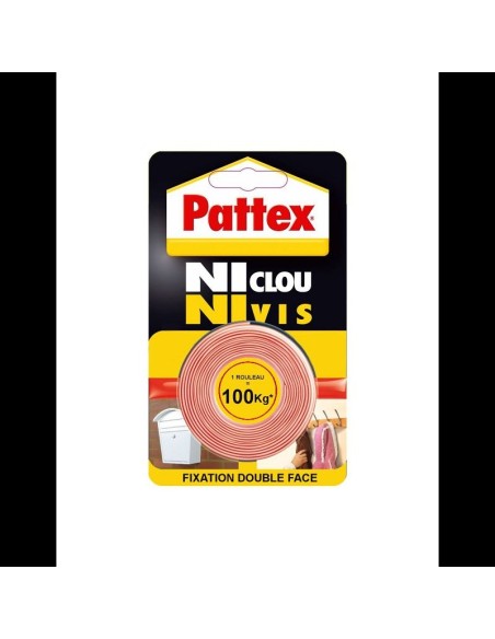 PATTEX ADHÉSIF DOUBLE FACE NI CLOU NI VIS TRANSPARENT 100KG 19MMX1.5M