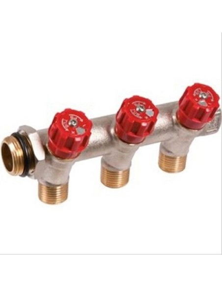 COLLECTEUR A ROBINET INTEGRÉ ROUGE MF 3/4 - 3 DÉPARTS M 1/2